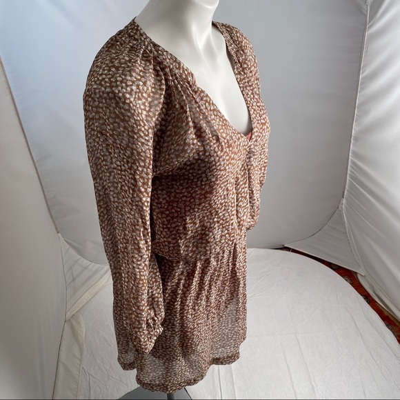Joie silk v-neck blouson dress brown and gray - Picture 2 of 13
